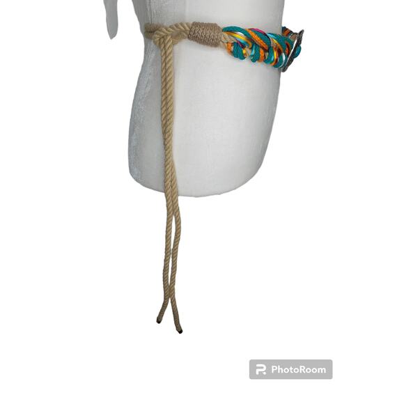 Western Braided Rope Belt Turquoise & Silver belt Buckle - Picture 4 of 5